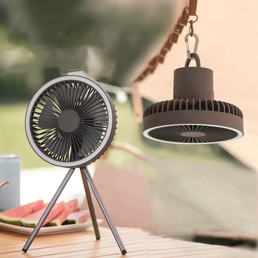 10000mAh Rechargeable Camping Fan with Power Bank & LED Light